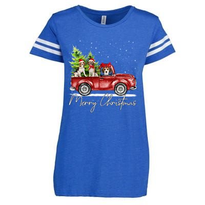 Merry Christmas Beagle Santa Red Truck Xmas Light Reindeer Great Gift Enza Ladies Jersey Football T-Shirt