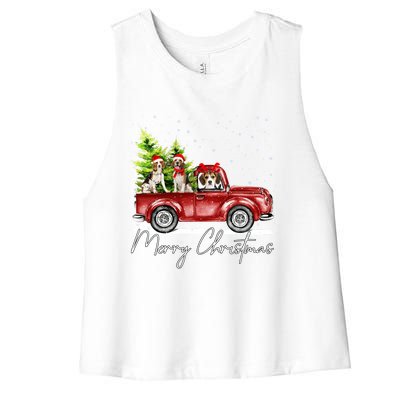 Merry Christmas Beagle Santa Red Truck Xmas Light Reindeer Great Gift Women's Racerback Cropped Tank