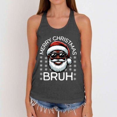 Merry Christmas Bruh Funny Santa Claus  Women's Knotted Racerback Tank