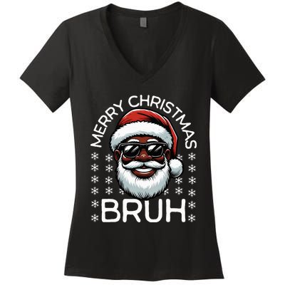 Merry Christmas Bruh Funny Santa Claus  Women's V-Neck T-Shirt