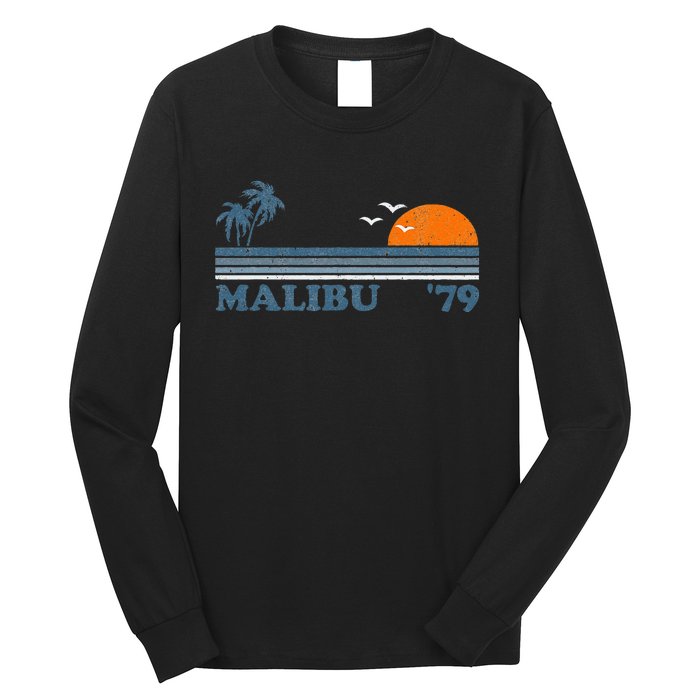 Malibu California Beach Retro Sun Surfing 70S Gift Long Sleeve Shirt