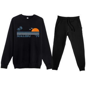 Malibu California Beach Retro Sun Surfing 70S Gift Premium Crewneck Sweatsuit Set