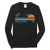 Malibu California Beach Retro Sun Surfing 70S Gift Tall Long Sleeve T-Shirt