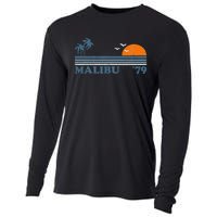 Malibu California Beach Retro Sun Surfing 70S Gift Cooling Performance Long Sleeve Crew