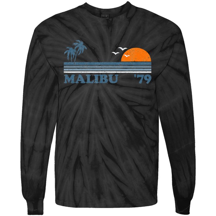 Malibu California Beach Retro Sun Surfing 70S Gift Tie-Dye Long Sleeve Shirt