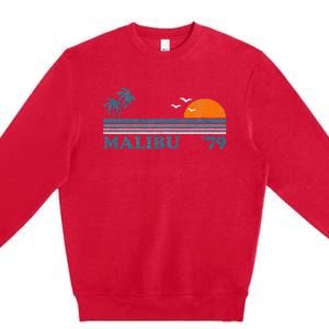 Malibu California Beach Retro Sun Surfing 70S Gift Premium Crewneck Sweatshirt