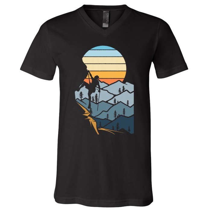 Mountain Climber Boulder Sports Hobby Rock Climbing V-Neck T-Shirt