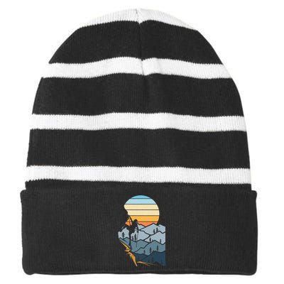 Mountain Climber Boulder Sports Hobby Rock Climbing Striped Beanie with Solid Band