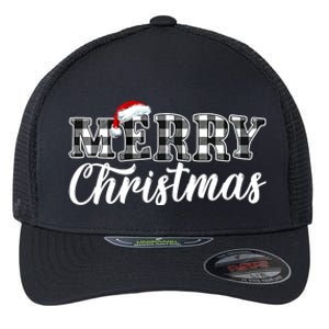 Merry Christmas Buffalo Black And White Plaid For Flexfit Unipanel Trucker Cap