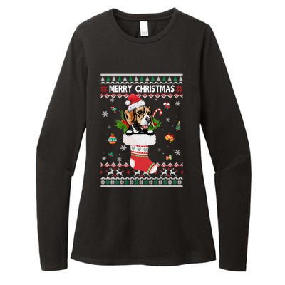 Merry Christmas Beagle In Sock Dog Funny Ugly Xmas Cool Gift Womens CVC Long Sleeve Shirt