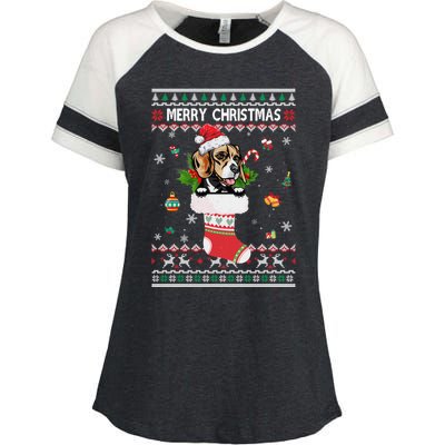 Merry Christmas Beagle In Sock Dog Funny Ugly Xmas Cool Gift Enza Ladies Jersey Colorblock Tee