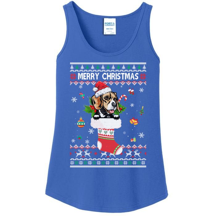 Merry Christmas Beagle In Sock Dog Funny Ugly Xmas Cool Gift Ladies Essential Tank