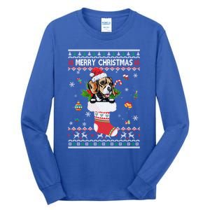 Merry Christmas Beagle In Sock Dog Funny Ugly Xmas Cool Gift Tall Long Sleeve T-Shirt