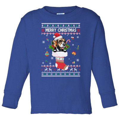 Merry Christmas Beagle In Sock Dog Funny Ugly Xmas Cool Gift Toddler Long Sleeve Shirt