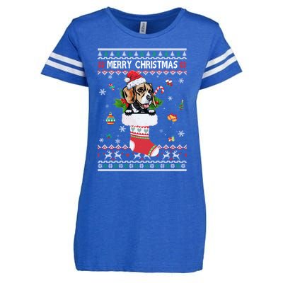 Merry Christmas Beagle In Sock Dog Funny Ugly Xmas Cool Gift Enza Ladies Jersey Football T-Shirt