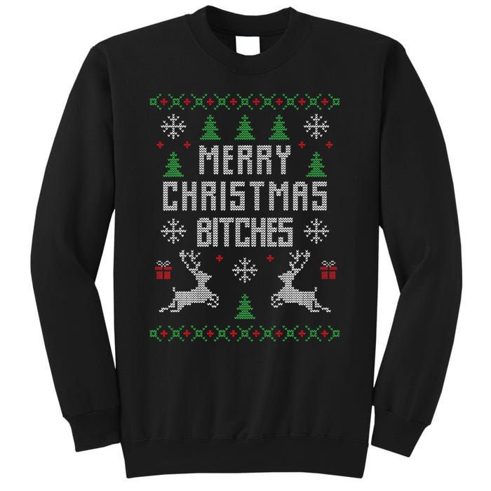 Merry Christmas Bitches Funny Reindeer Ugly Christmas Funny Sweatshirt