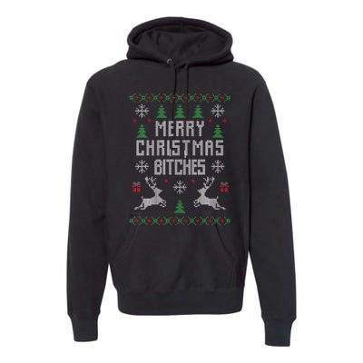 Merry Christmas Bitches Funny Reindeer Ugly Christmas Funny Premium Hoodie