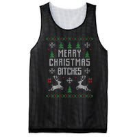 Merry Christmas Bitches Funny Reindeer Ugly Christmas Funny Mesh Reversible Basketball Jersey Tank