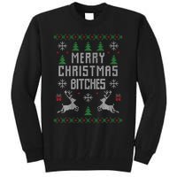 Merry Christmas Bitches Funny Reindeer Ugly Christmas Funny Tall Sweatshirt