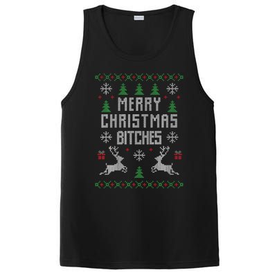 Merry Christmas Bitches Funny Reindeer Ugly Christmas Funny PosiCharge Competitor Tank