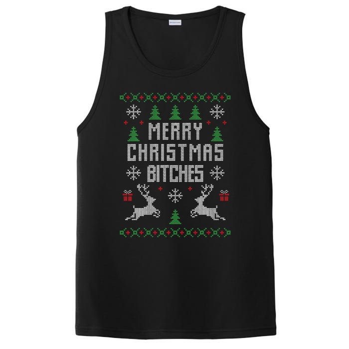 Merry Christmas Bitches Funny Reindeer Ugly Christmas Funny PosiCharge Competitor Tank