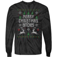 Merry Christmas Bitches Funny Reindeer Ugly Christmas Funny Tie-Dye Long Sleeve Shirt