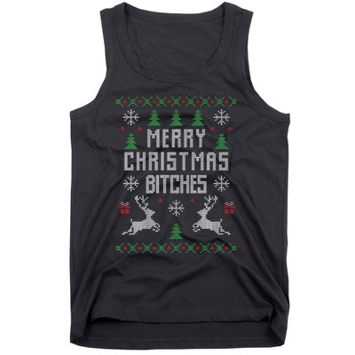 Merry Christmas Bitches Funny Reindeer Ugly Christmas Funny Tank Top