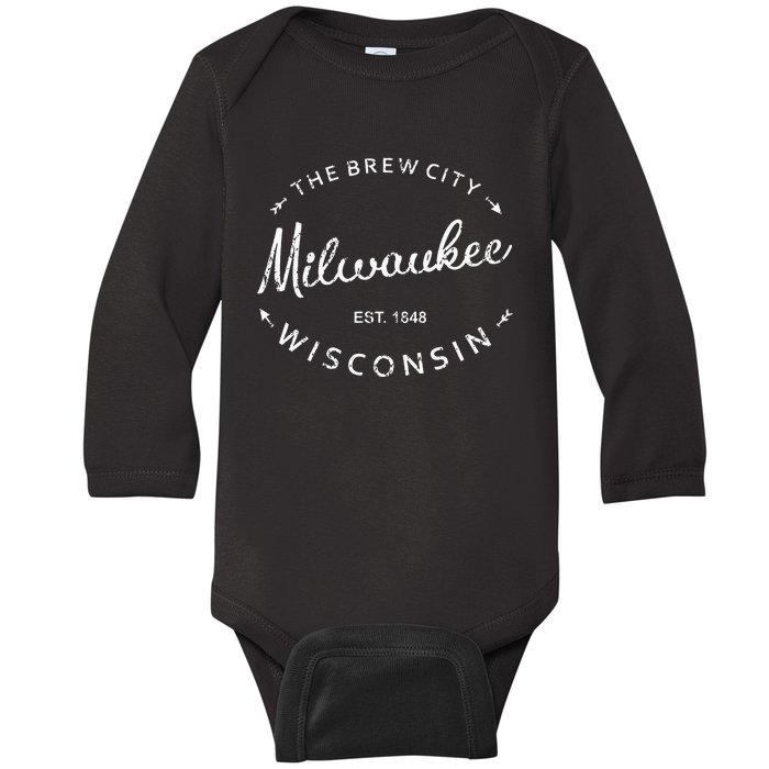 Milwaukee City Brew City 1848 Wisconsin Souvenir Baby Long Sleeve Bodysuit