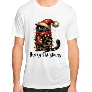 Merry Christmas Black Cat Santa Hat Xmas Tree Light Adult ChromaSoft Performance T-Shirt