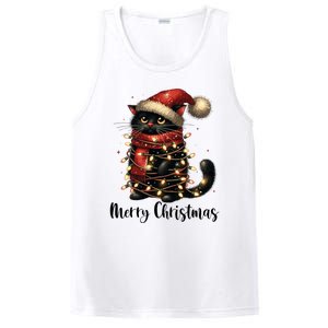 Merry Christmas Black Cat Santa Hat Xmas Tree Light PosiCharge Competitor Tank