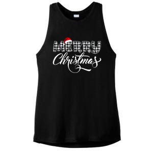 Merry Christmas Buffalo Black And White Plaid Ladies PosiCharge Tri-Blend Wicking Tank