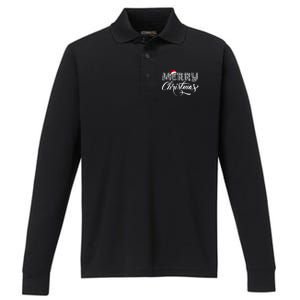 Merry Christmas Buffalo Black And White Plaid Performance Long Sleeve Polo