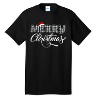 Merry Christmas Buffalo Black And White Plaid Tall T-Shirt