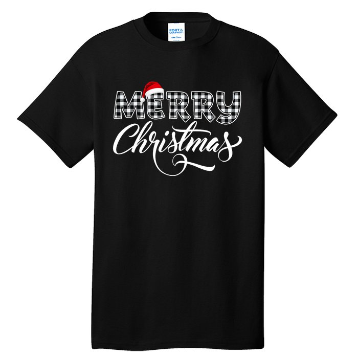 Merry Christmas Buffalo Black And White Plaid Tall T-Shirt