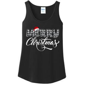 Merry Christmas Buffalo Black And White Plaid Ladies Essential Tank