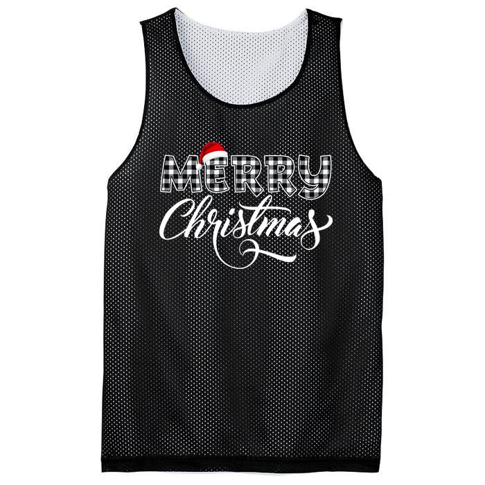 Merry Christmas Buffalo Black And White Plaid Mesh Reversible Basketball Jersey Tank