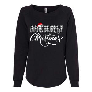 Merry Christmas Buffalo Black And White Plaid Womens California Wash Sweatshirt