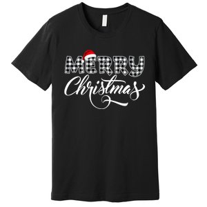 Merry Christmas Buffalo Black And White Plaid Premium T-Shirt