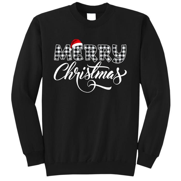 Merry Christmas Buffalo Black And White Plaid Tall Sweatshirt