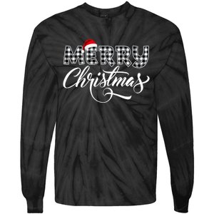 Merry Christmas Buffalo Black And White Plaid Tie-Dye Long Sleeve Shirt