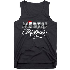 Merry Christmas Buffalo Black And White Plaid Tank Top