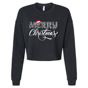 Merry Christmas Buffalo Black And White Plaid Cropped Pullover Crew