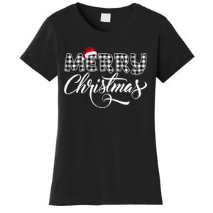 Merry Christmas Buffalo Black And White Plaid Women's T-Shirt