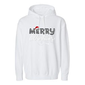 Merry Christmas Buffalo Black And White Plaid Garment-Dyed Fleece Hoodie