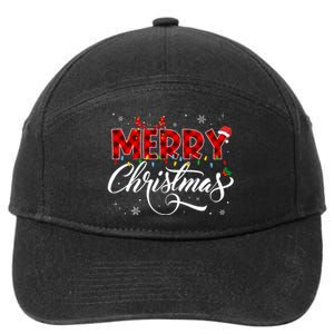 Merry Christmas Buffalo Plaid Red Santa Hat Xmas Pajamas 7-Panel Snapback Hat