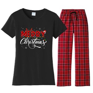 Merry Christmas Buffalo Plaid Red Santa Hat Xmas Pajamas Women's Flannel Pajama Set