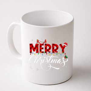 Merry Christmas Buffalo Plaid Red Santa Hat Xmas Pajamas Coffee Mug