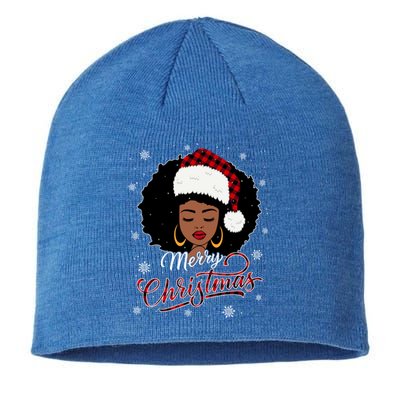 Merry Christmas Buffalo Plaid Queen Santa Afro American Xmas Gift Sustainable Beanie