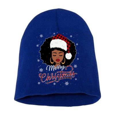 Merry Christmas Buffalo Plaid Queen Santa Afro American Xmas Gift Short Acrylic Beanie