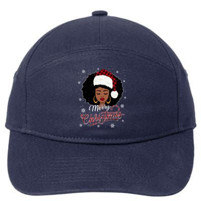 Merry Christmas Buffalo Plaid Queen Santa Afro American Xmas Gift 7-Panel Snapback Hat